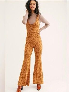 Free People Rust Brown Floral Print Jumpsuit